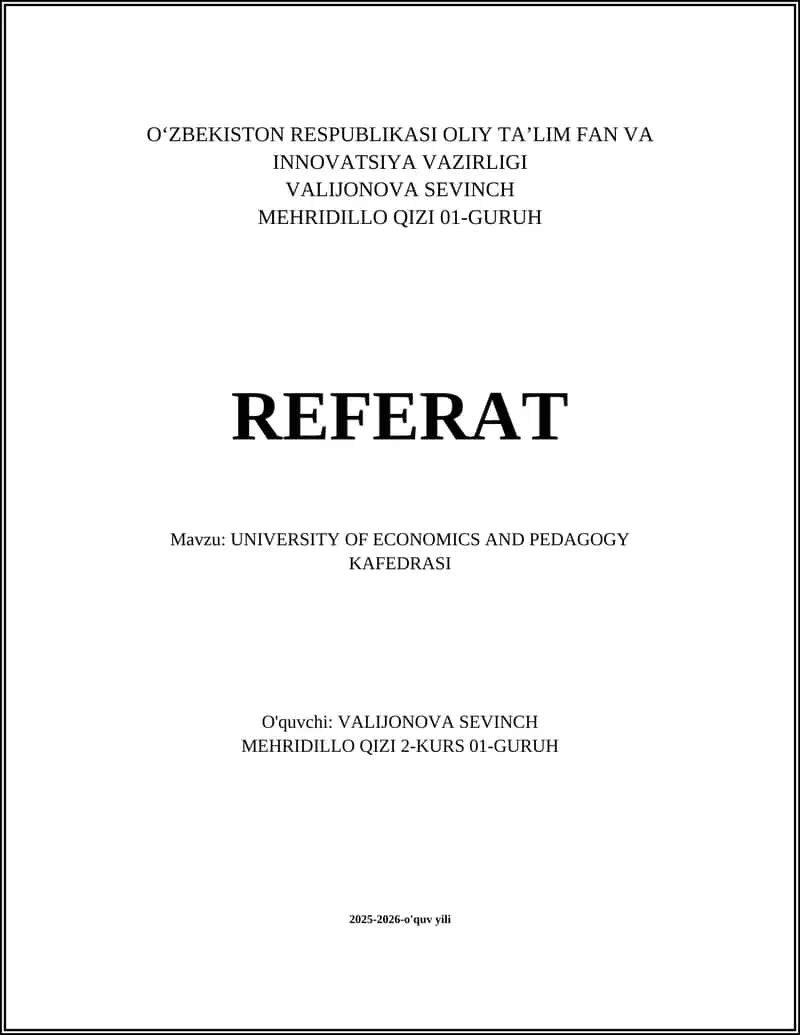 UNIVERSITY OF ECONOMICS AND PEDAGOGY KAFEDRASI 1