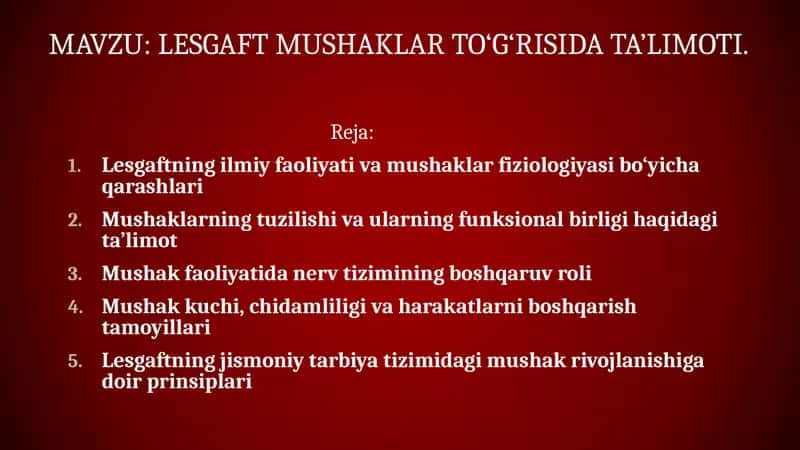 Lestgaft mushaklari toʻgʻrisida ta'limoti 1