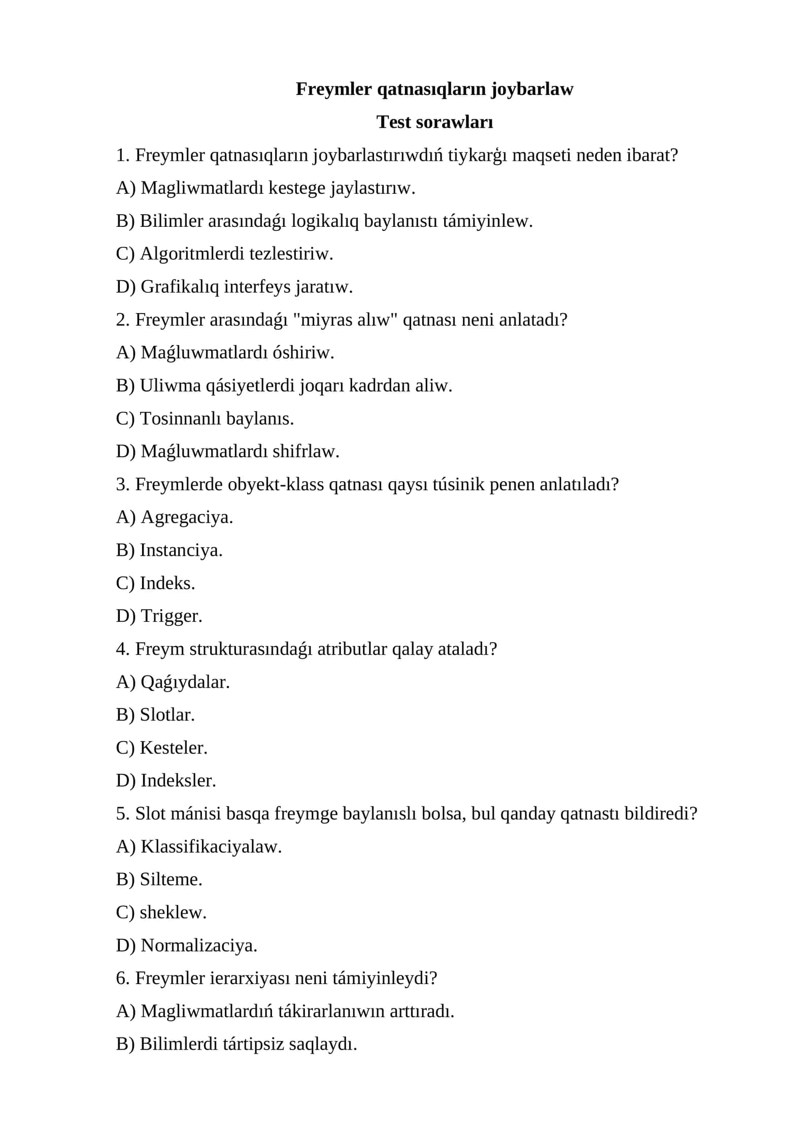 Freymler qatnasıqların joybarlaw 1