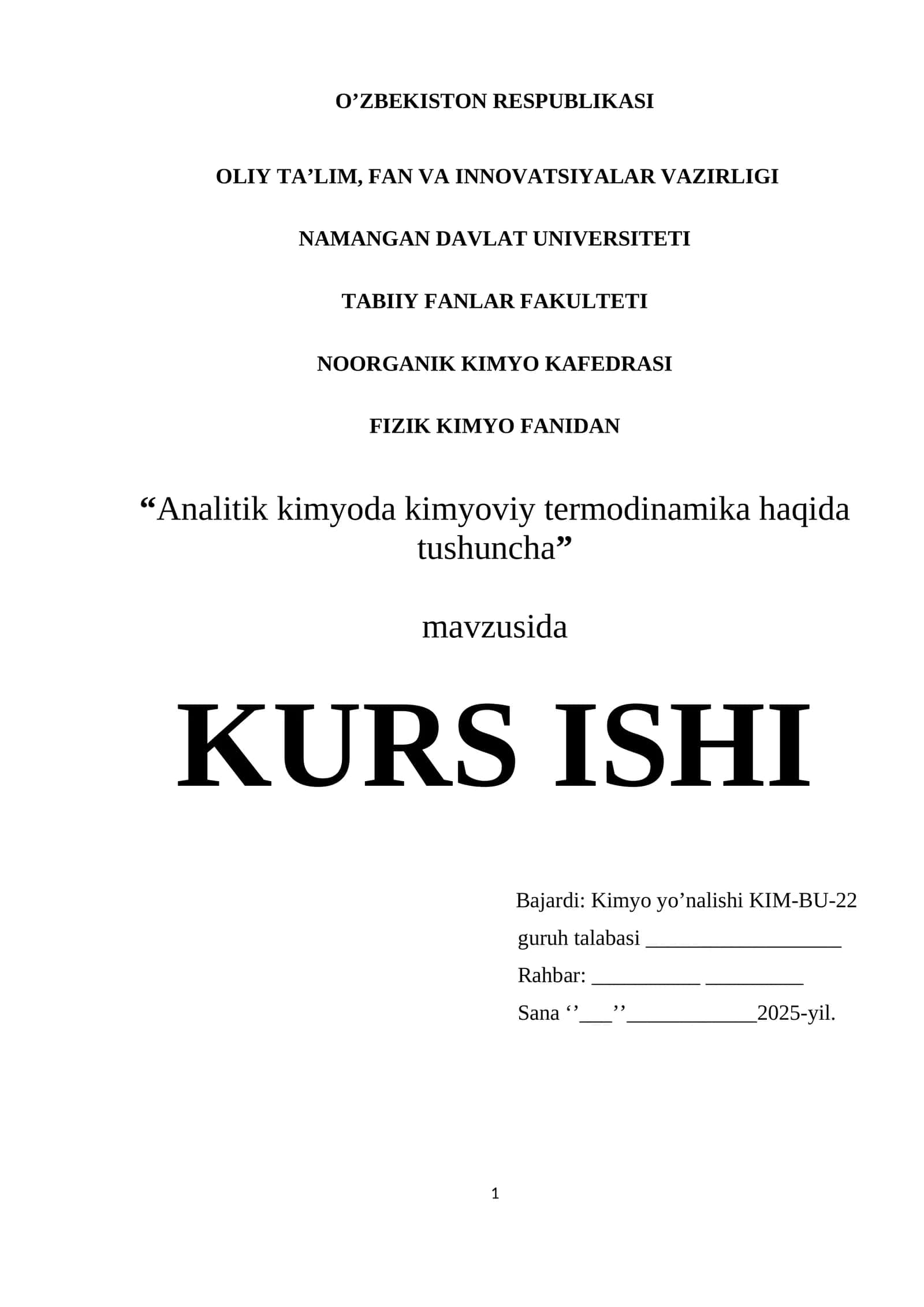 "Analitik kimyoda kimyoviy termodinamika haqida tushuncha" 1