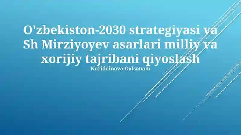 O'zbekiston-2030 strategiyasi va Sh Mirziyoyev asarlari milliy va xorijiy tajribani qiyoslash
