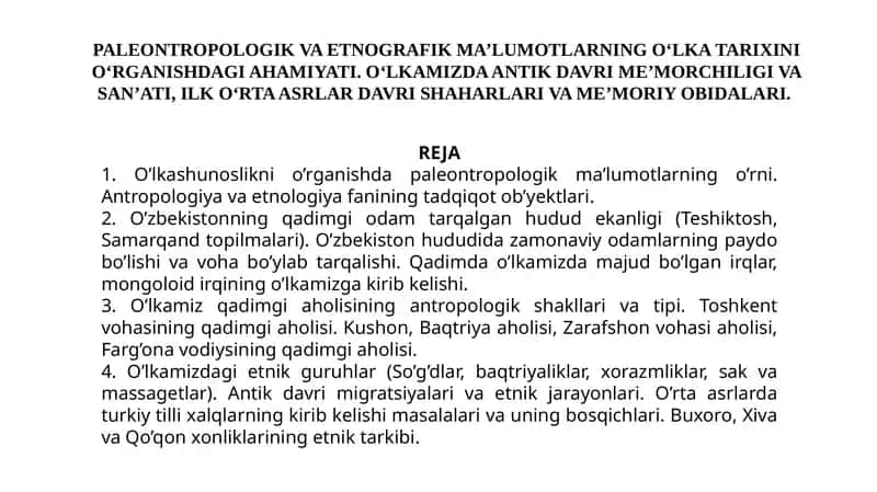 Paleontropologik va etnografik ma’lumotlar 1