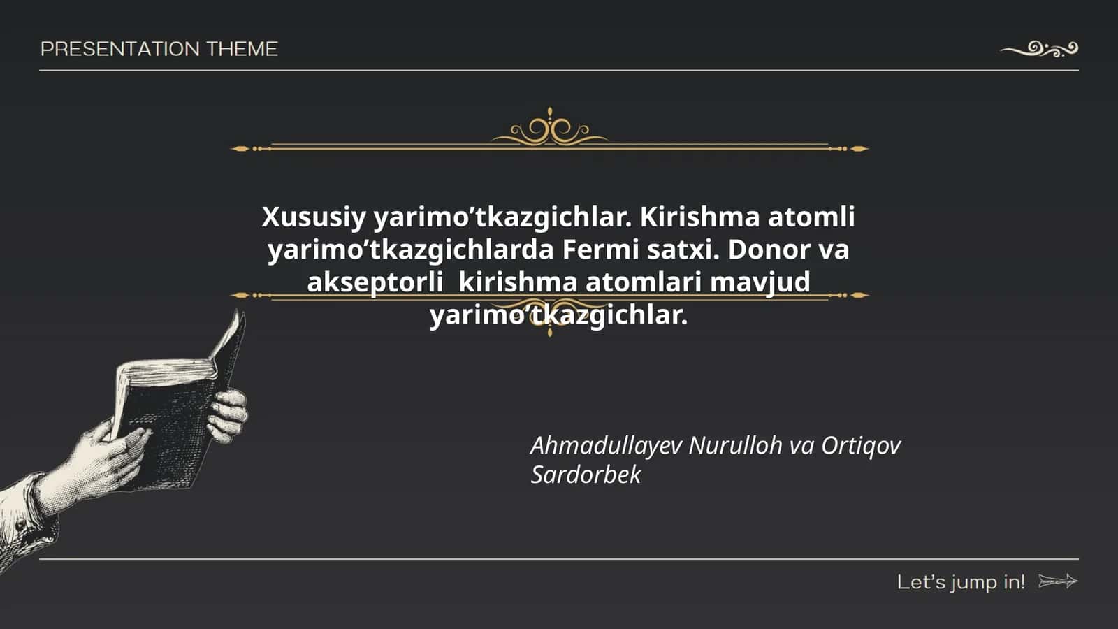 Xususiy yarimo’tkazgichlar. Kirishma atomli yarimo’tkazgichlarda Fermi satxi 1