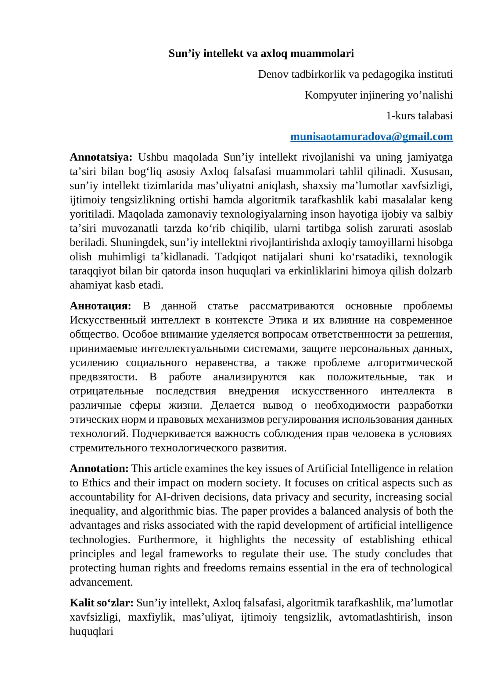 Sun’iy intellekt va axloq muammolari 1