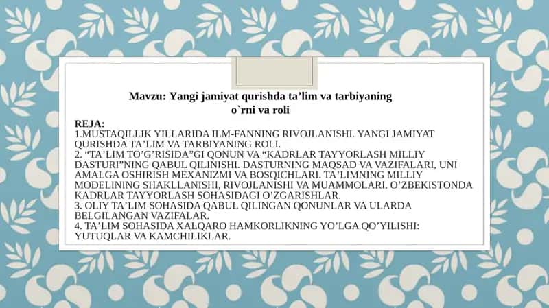 MUSTAQILLIK YILLARIDA ILM-FANNING RIVOJLANISHI 1