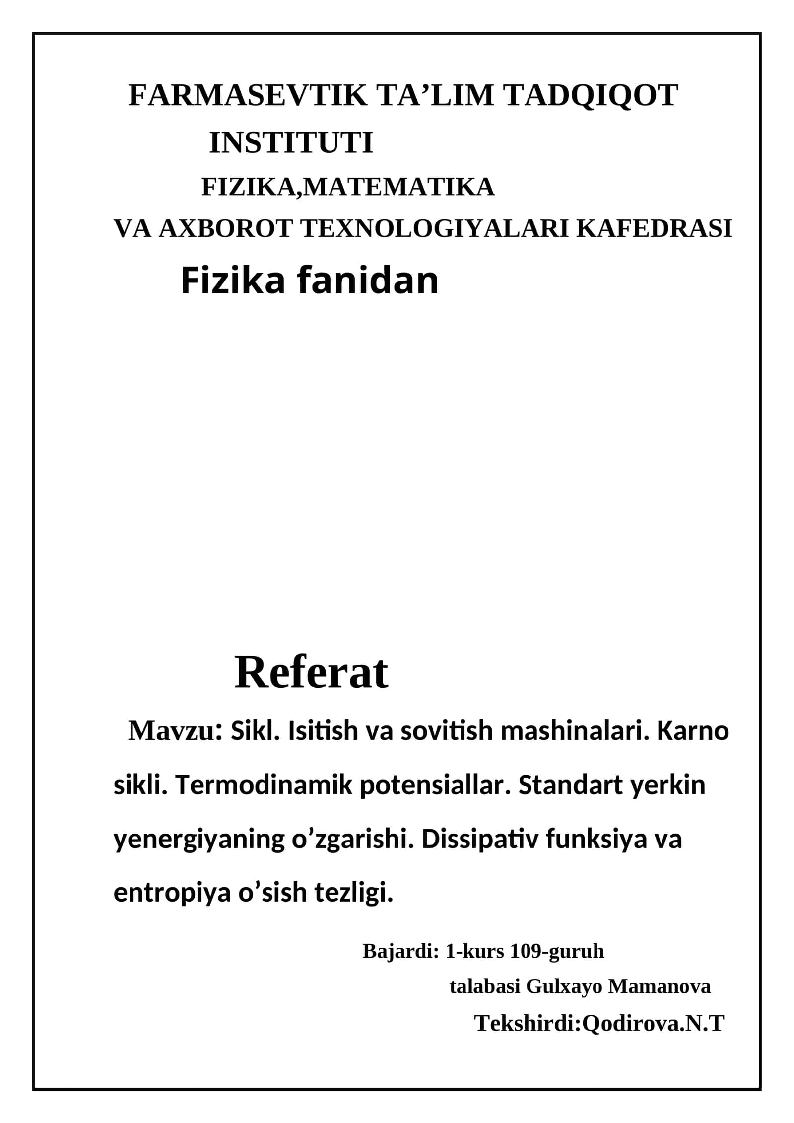 Fizika fanidan Referat 1