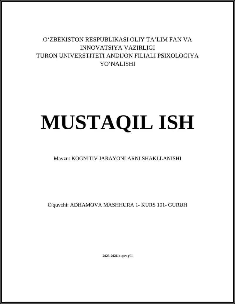 KOGNITIV JARAYONLARNI SHAKLLANISHI 1