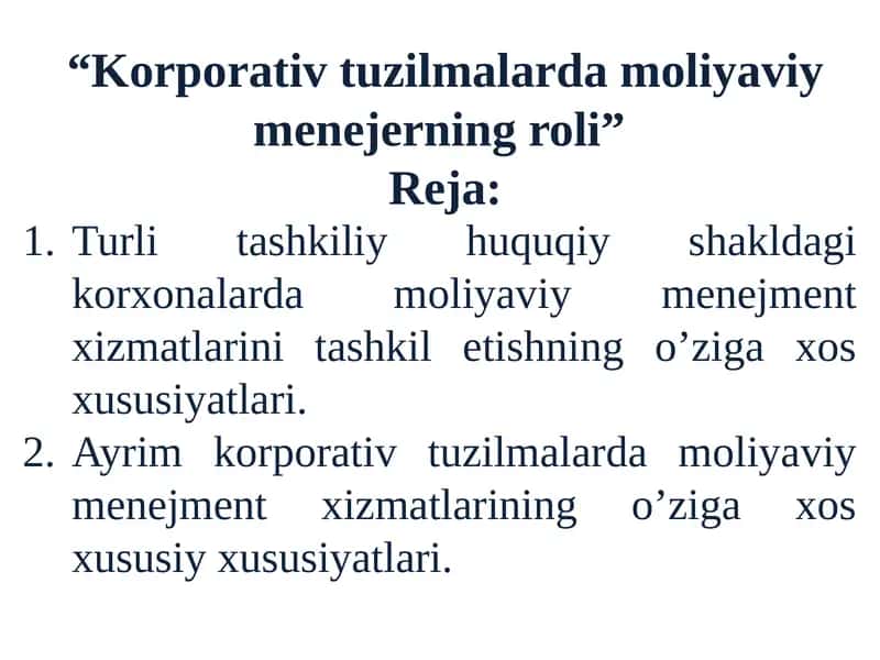 Korporativ tuzilmalarda moliyaviy menejerning roli 1