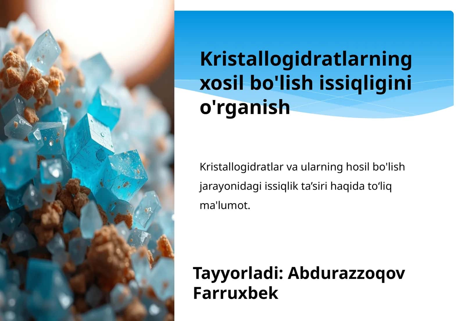 Kristallogidratlarning xosil bo'lish issiqligini o'rganish 1