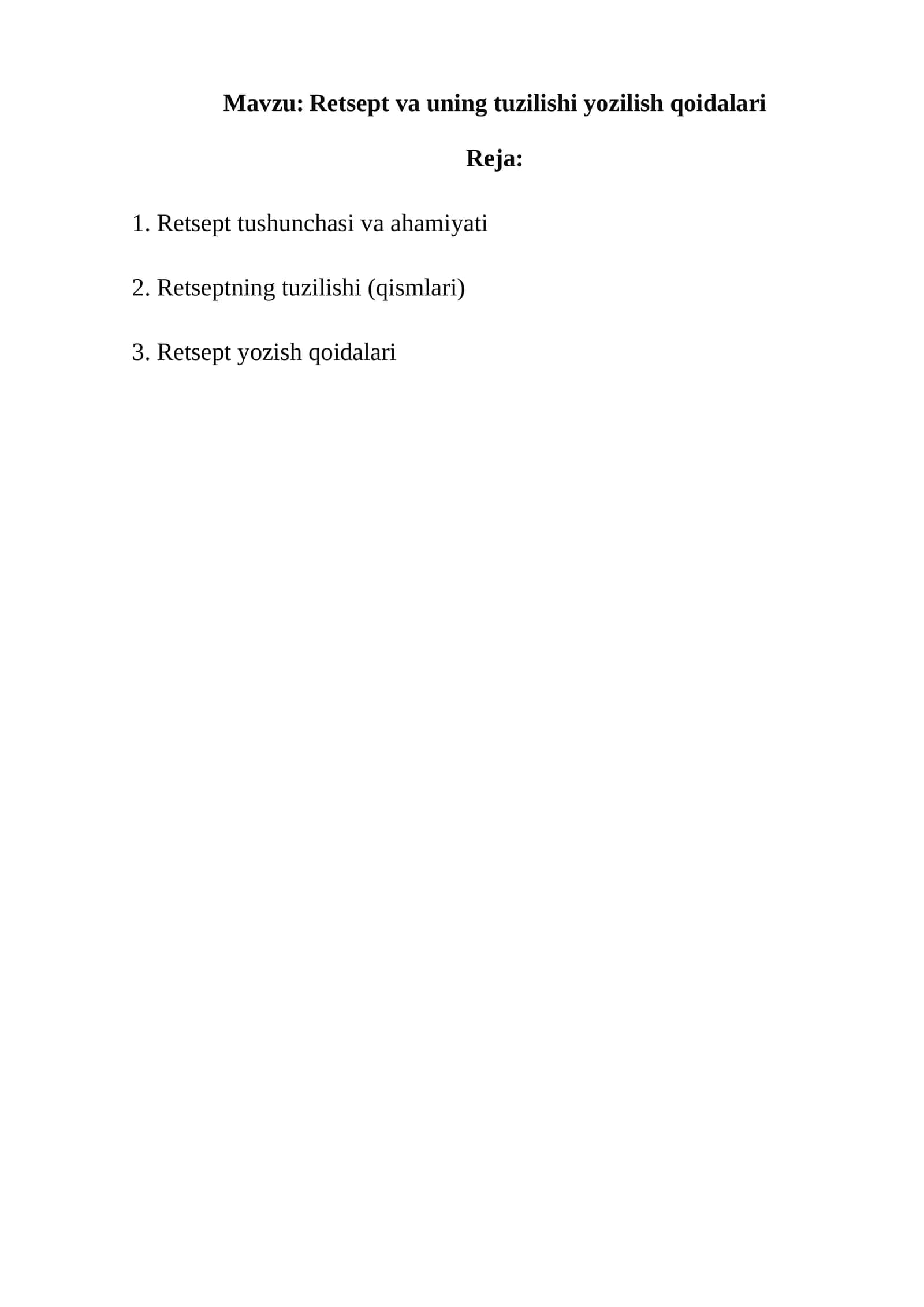 Retsept va uning tuzilishi yozilish qoidalari 1