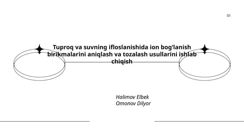 Tuproq va suvning ifloslanishida ion bogʻlanish birikmalarini aniqlash va tozalash usullarini ishlab chiqish 1