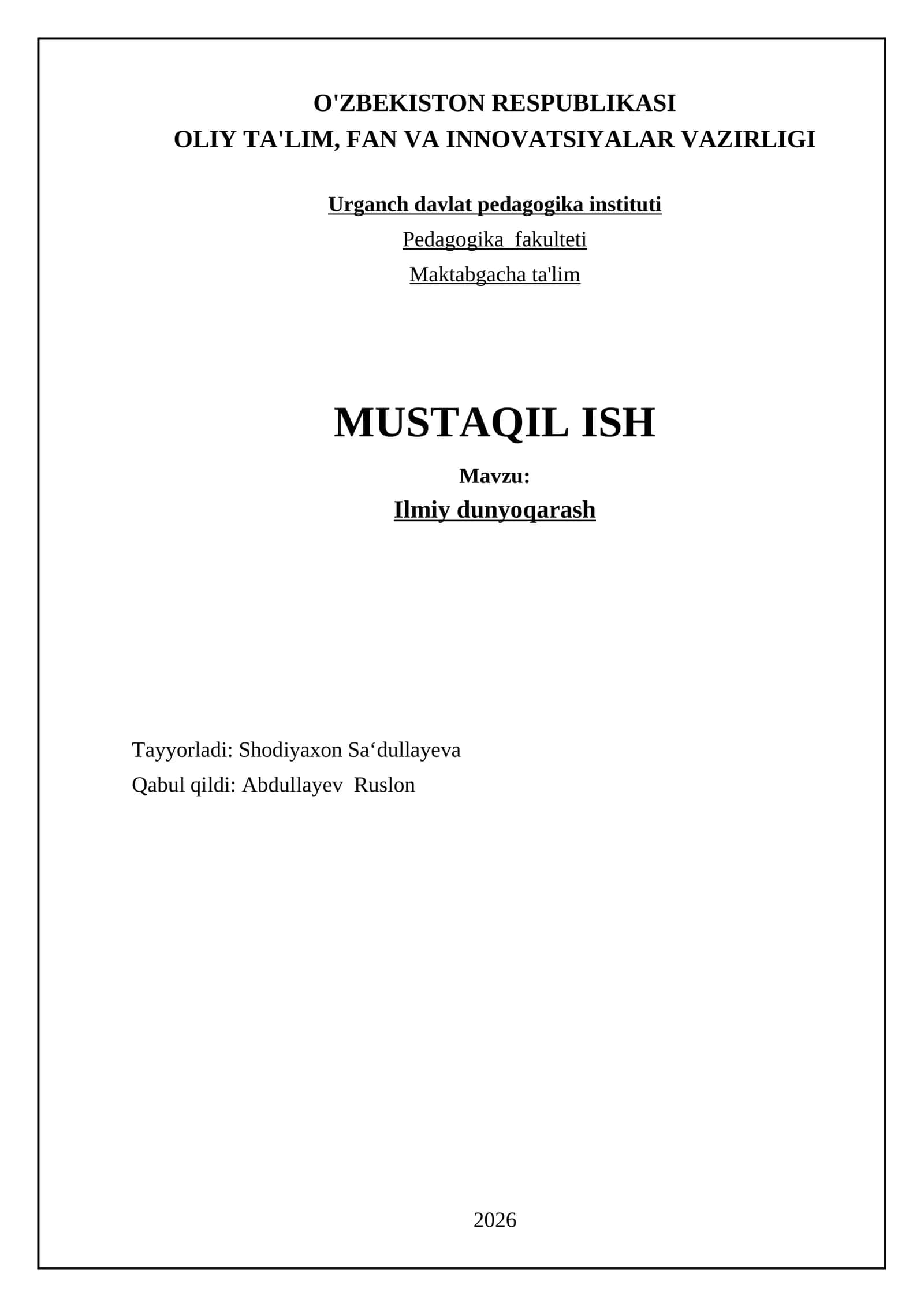 Ilmiy dunyoqarashning falsafiy asoslari 1