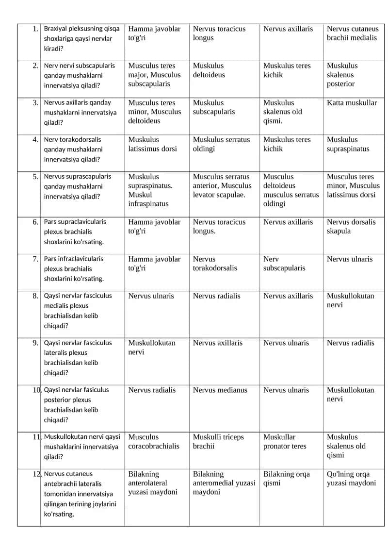 Braxiyal pleksusning qisqa shoxlari 1