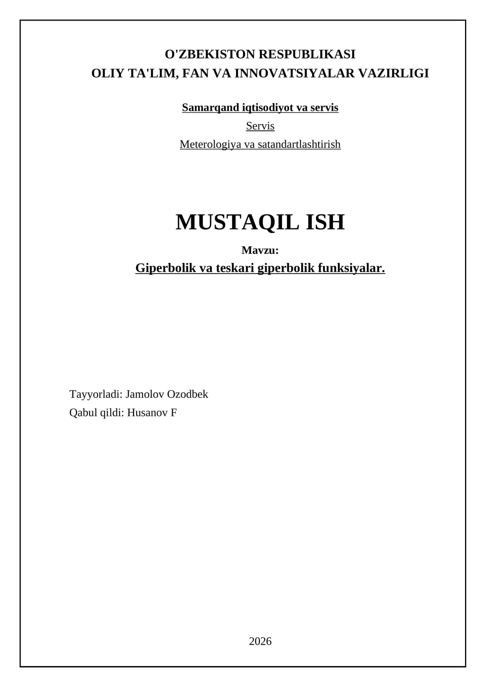 Giperbolik va teskari giperbolik funksiyalar 1