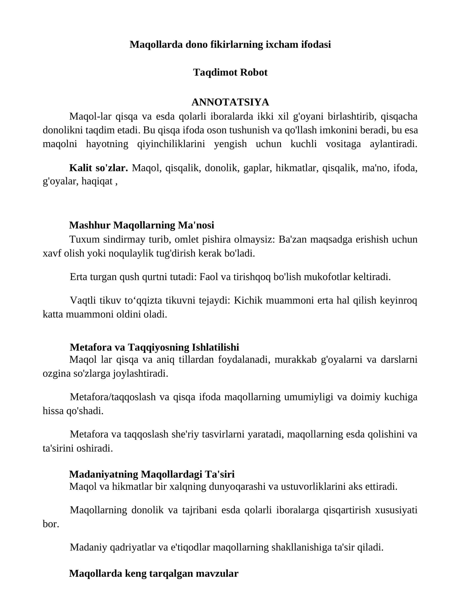 Maqollarda dono fikirlarning ixcham ifodasi 1