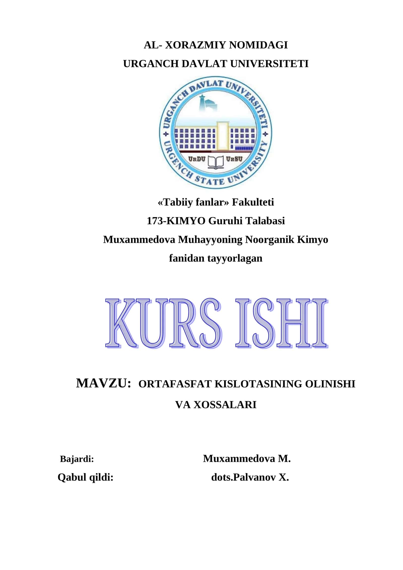 ORTAFASFAT KISLATASINING OLINISHI VA XOSSALARI 1