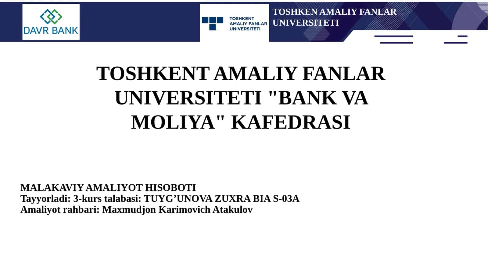 MALAKAVIY AMALIYOT HISOBOTI 1