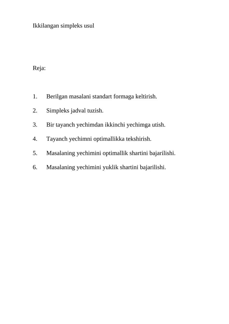 Ikkilangan simpleks usul 1