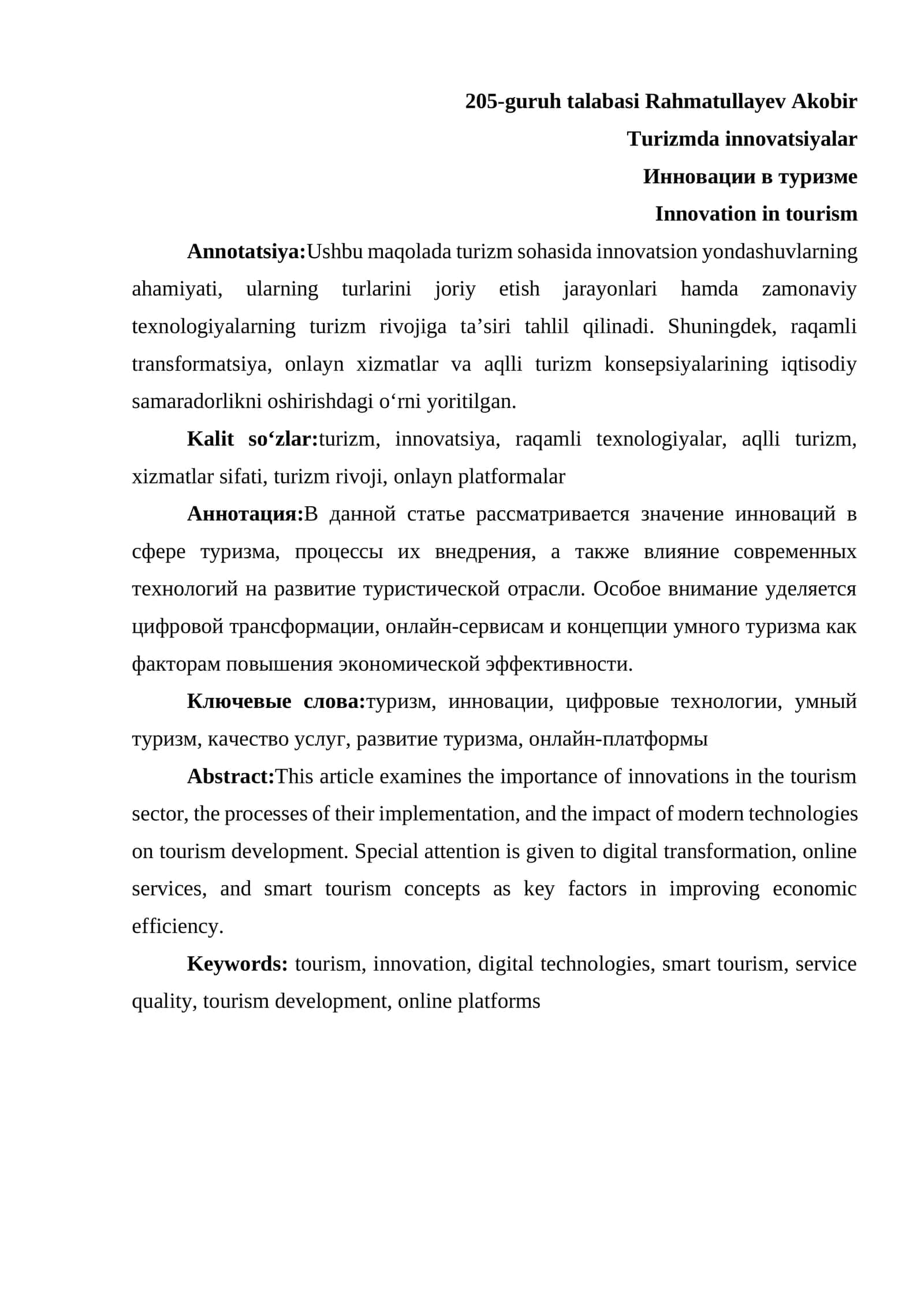 Turizmda innovatsiyalar 1