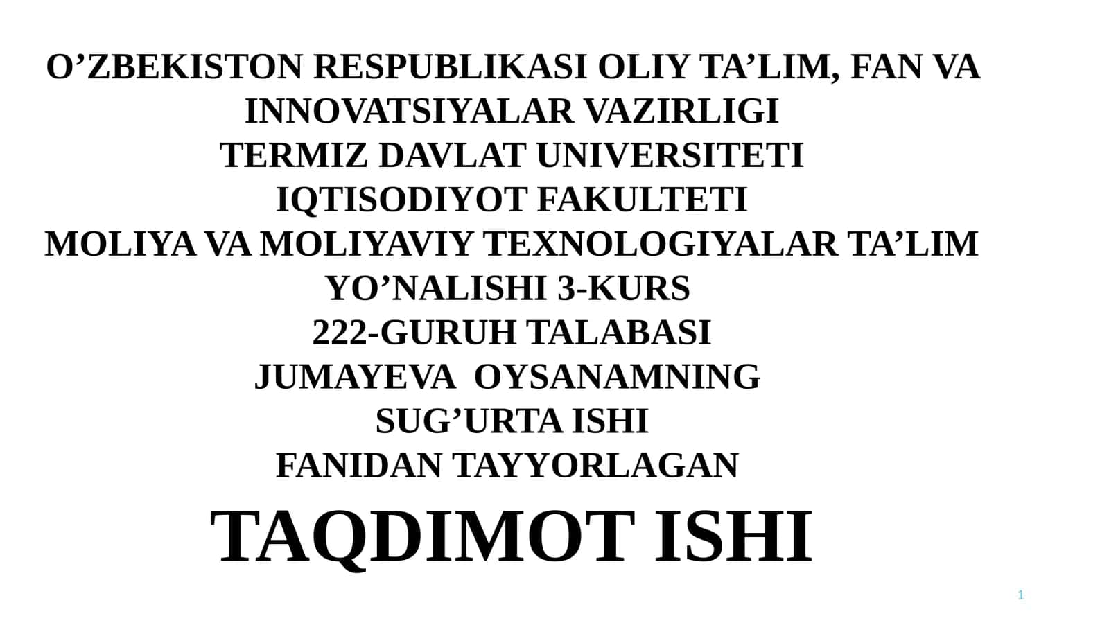 SUG’URTA ISHI TAQDIMOT ISHI 1