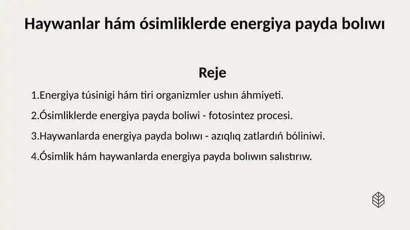 Haywanlar ham osimliklerde energiya payda boliwi 1
