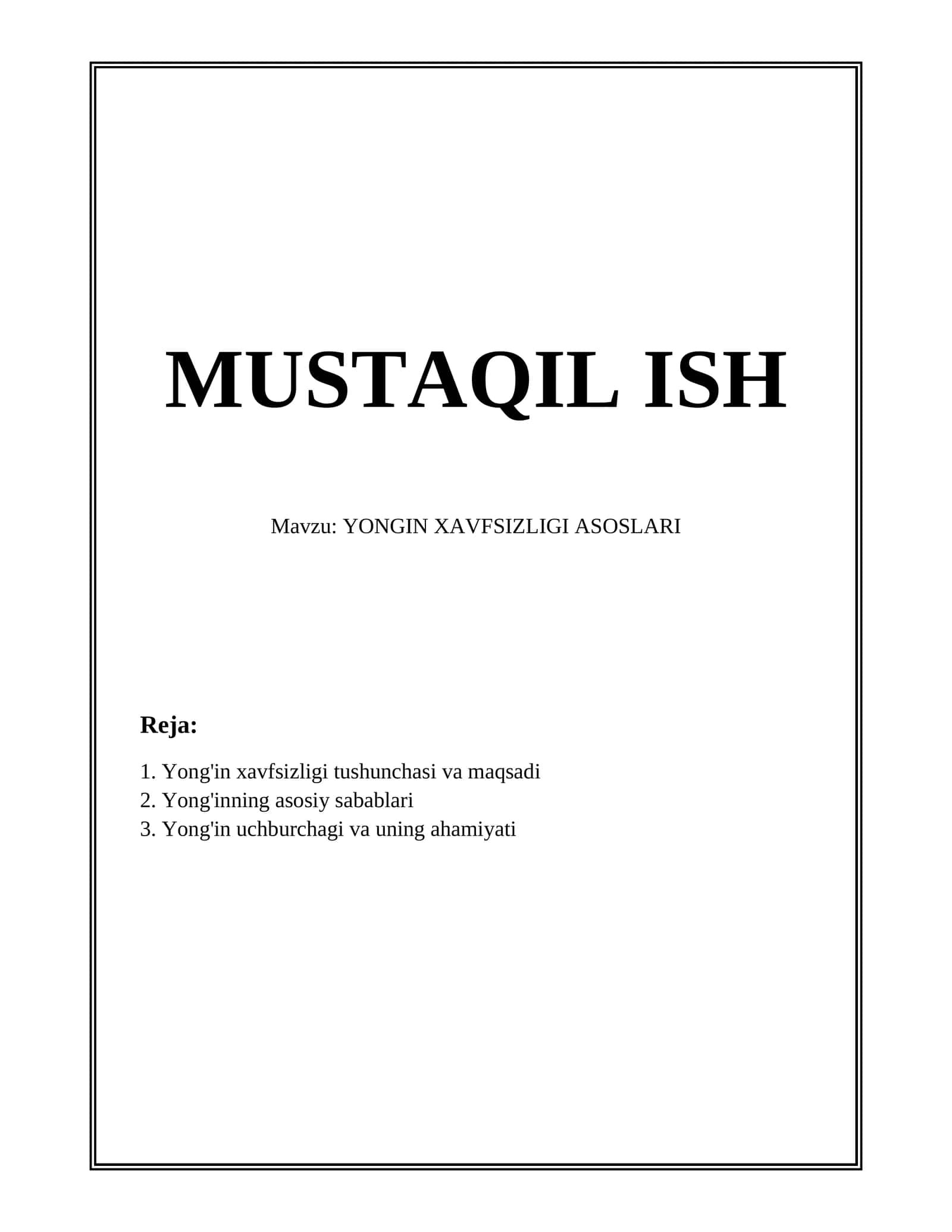 YONGIN XAVFSIZLIGI ASOSLARI 1