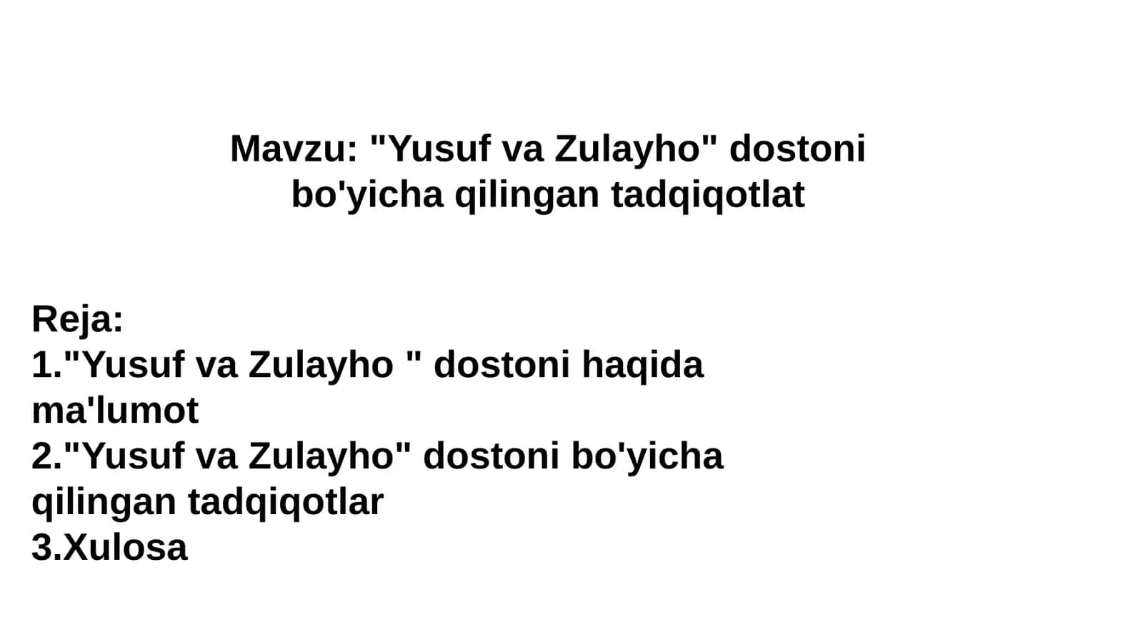 Yusuf va Zulayho dostoni bo'yicha qilingan tadqiqotlat 1