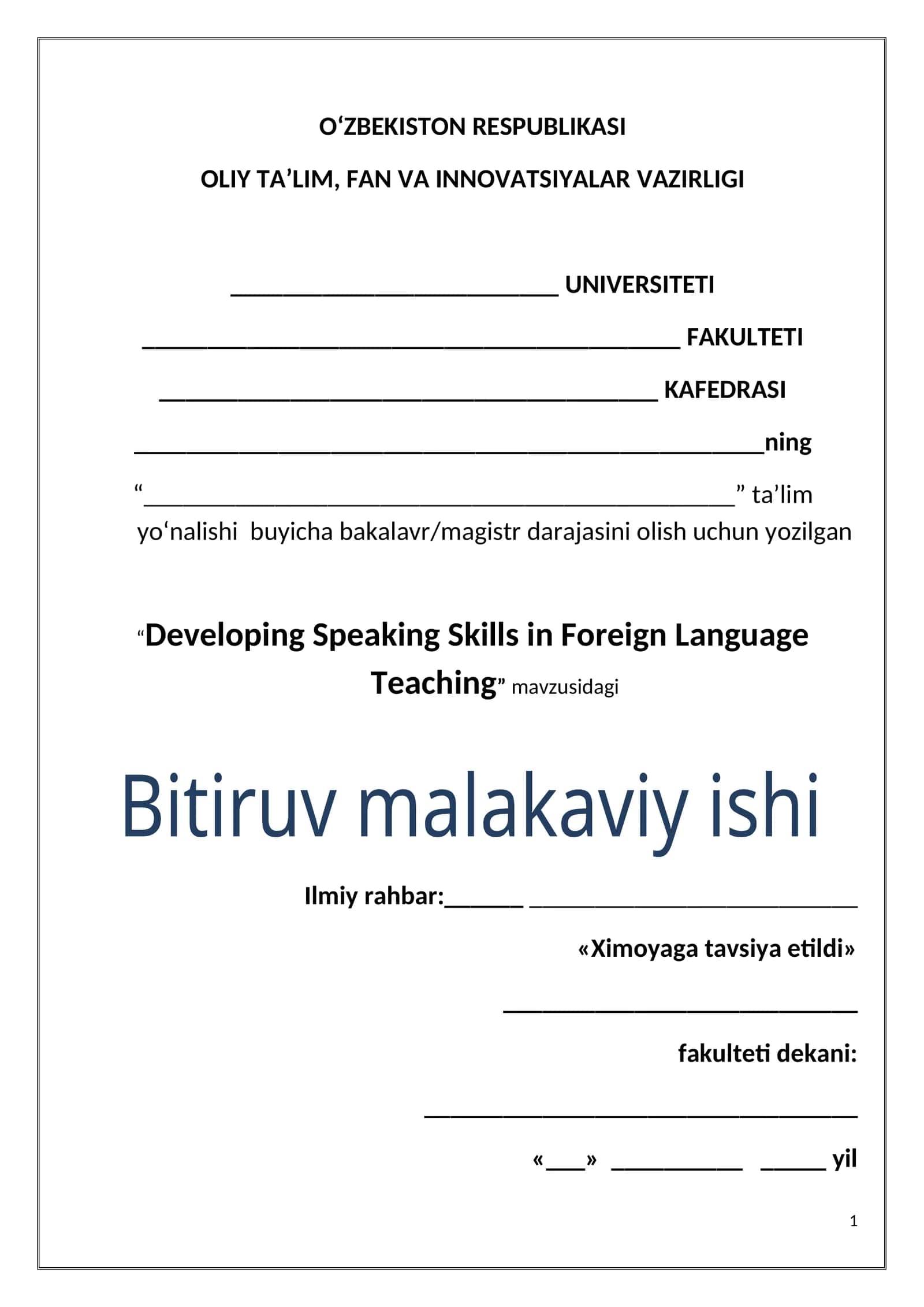 Developing Speaking Skills in Foreign Language Teaching 1
