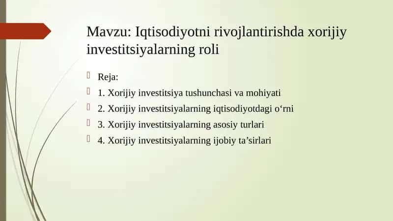 Xorijiy investitsiyalar 1