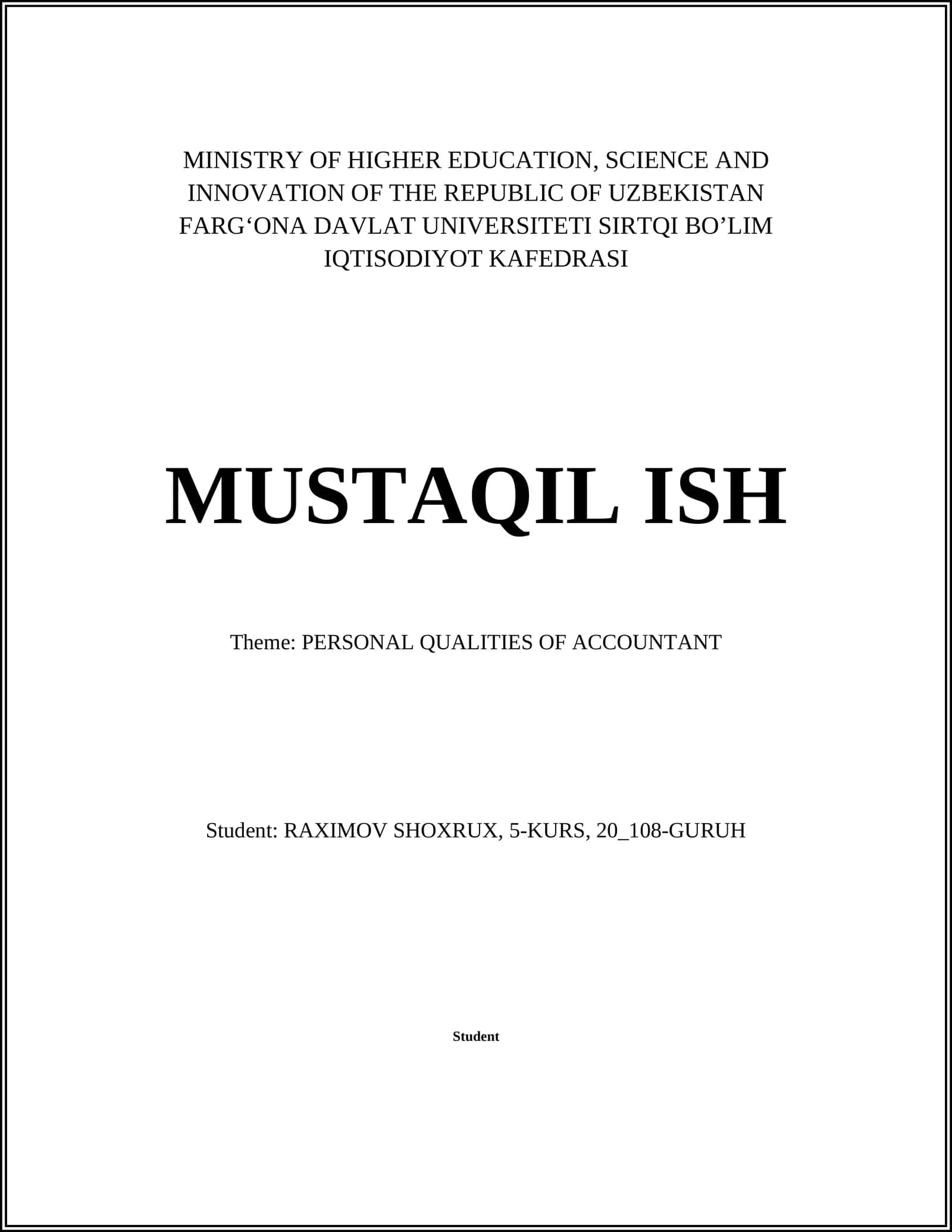 MUSTAQIL ISH 1