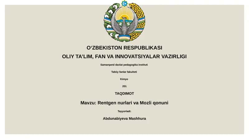 Rentgen nurlari va Mozli qonuni 1