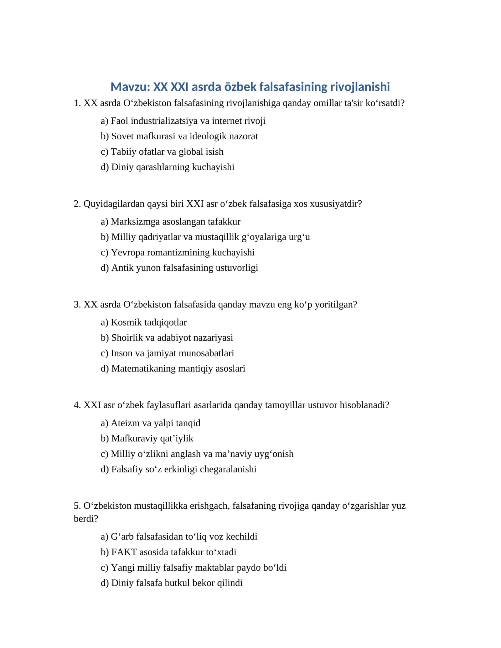 XX XXI asrda ōzbek falsafasining rivojlanishi 1