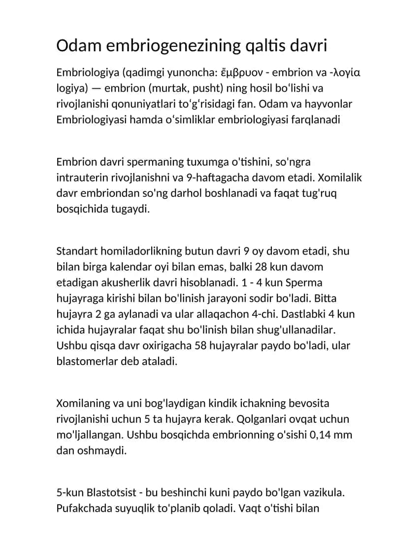 Odam embriogenezining qaltis davri 1