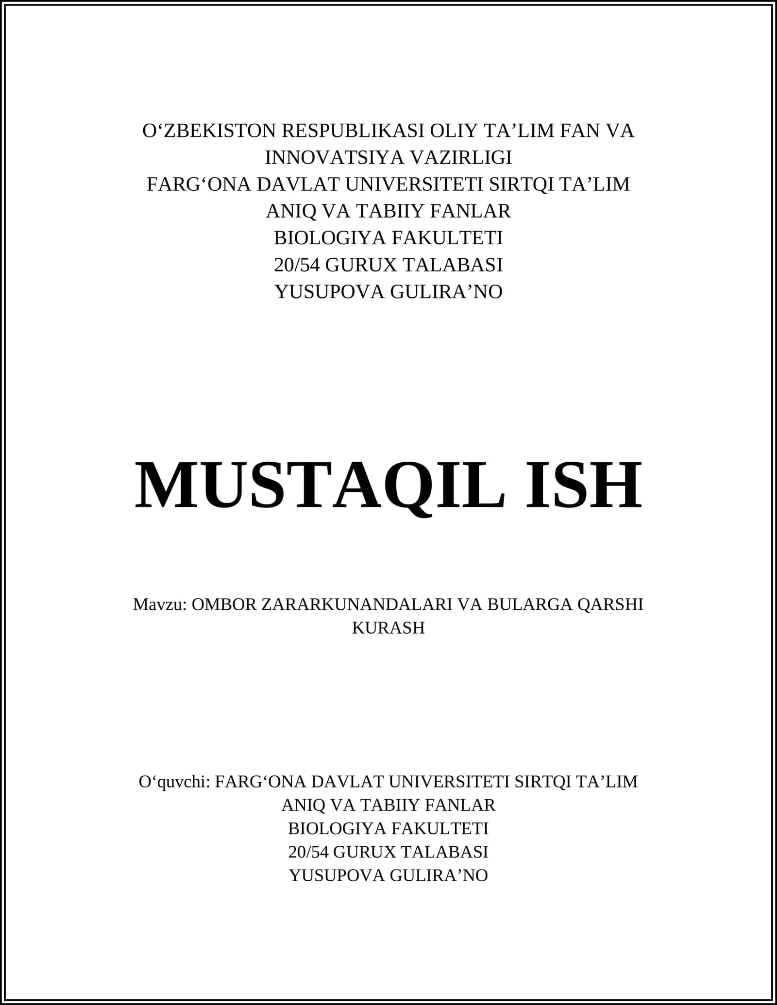 Ombor Zararkunandalari va Bularga Qarshi Kurash 1