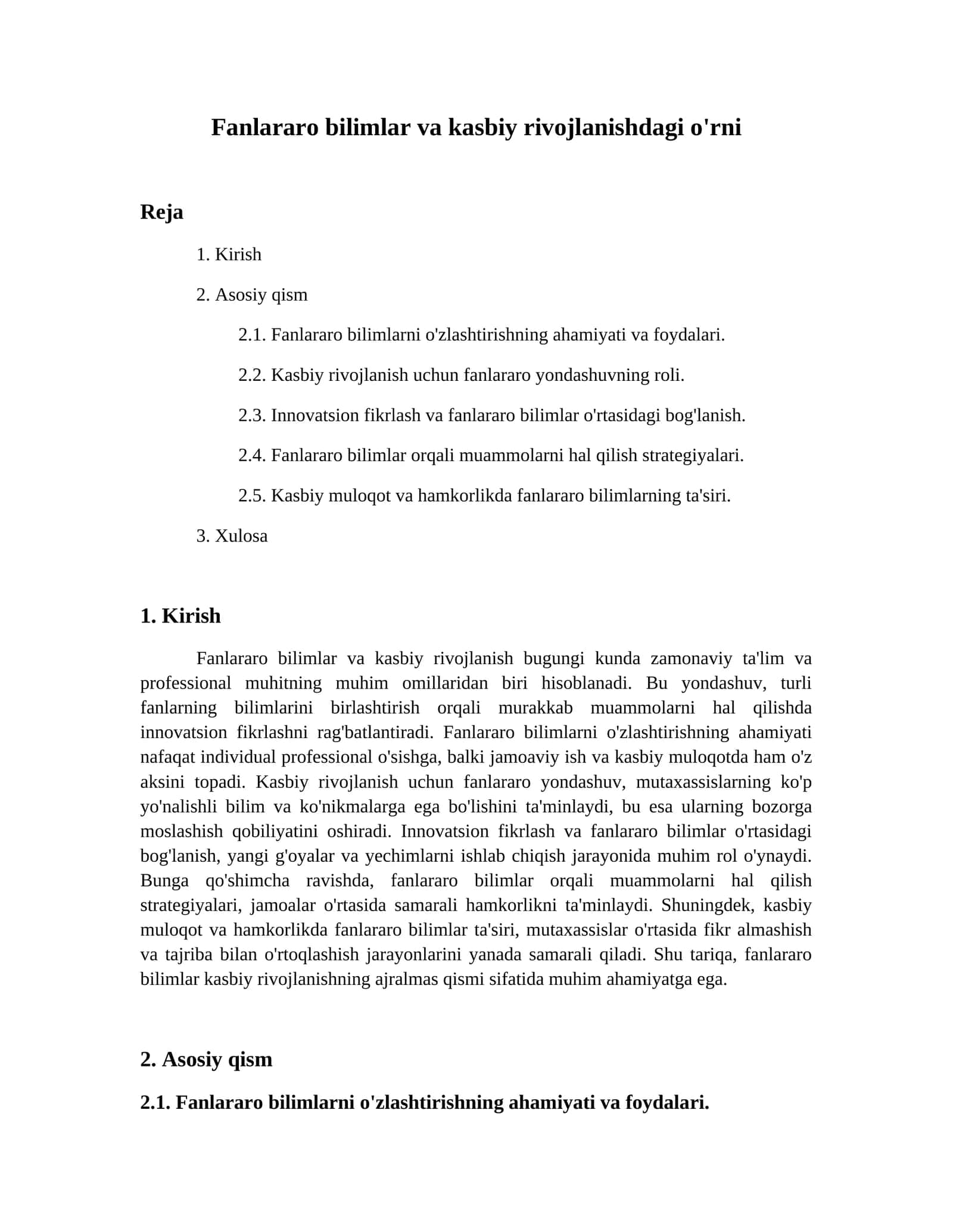 Fanlararo bilimlar va kasbiy rivojlanishdagi o'rni 1