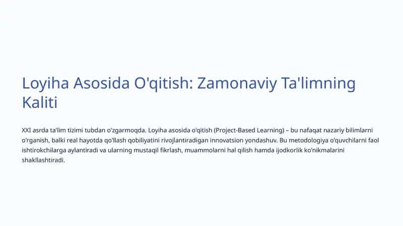Loyiha Asosida O'qitish 1