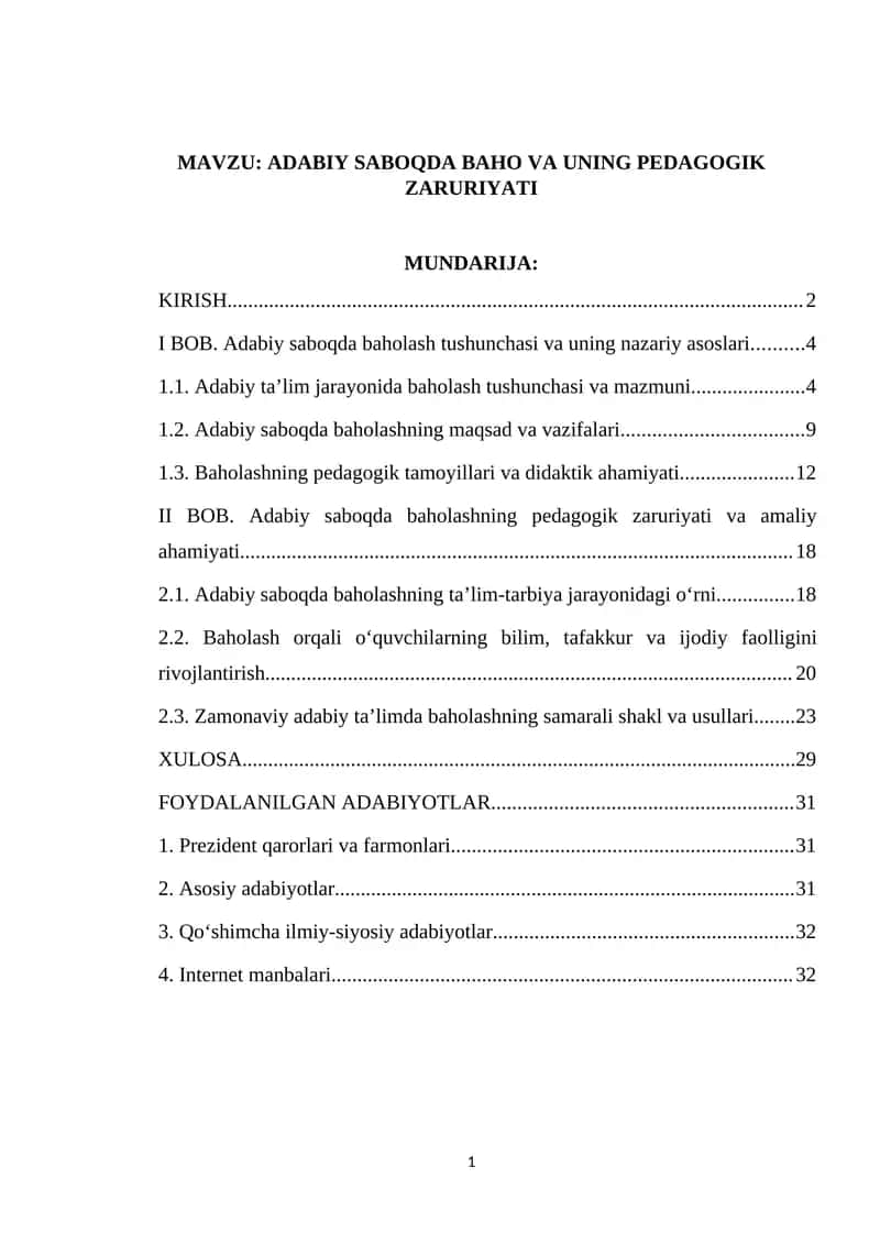 ADABIY SABOQDA BAHO VA UNING PEDAGOGIK ZARURIYATI 1