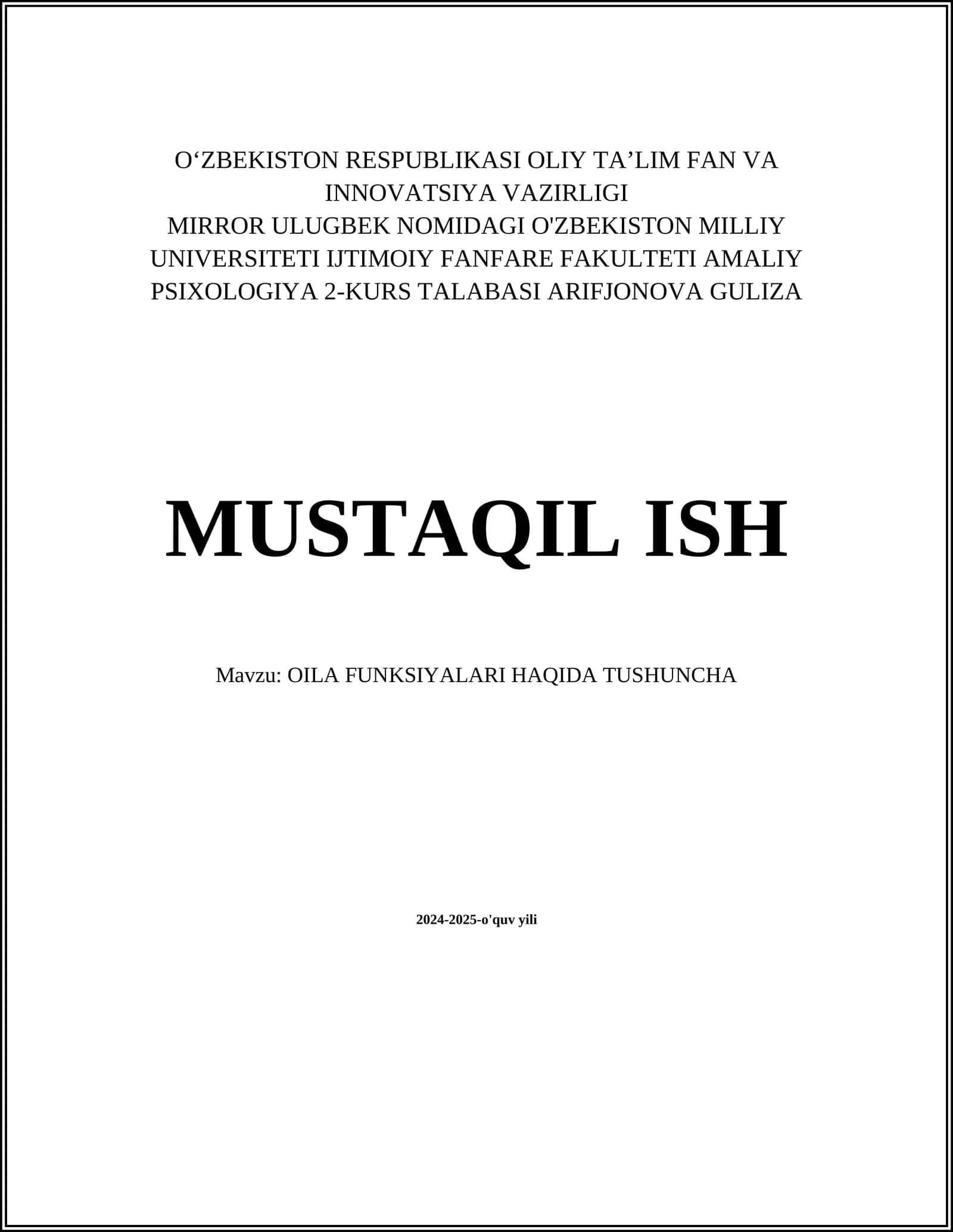 OILA FUNKSIYALARI HAQIDA TUSHUNCHA 1