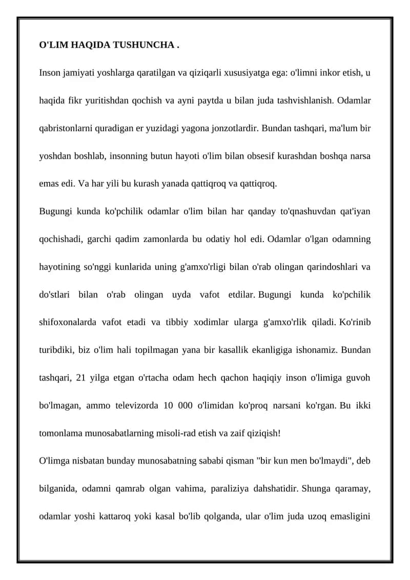 O'LIM HAQIDA TUSHUNCHA 1