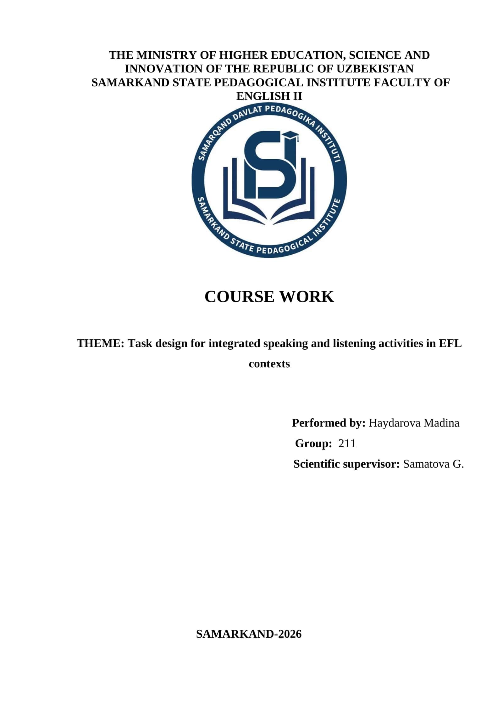 Task design for integrated speaking and listening activities in EFL contexts 1