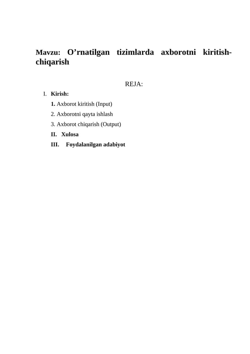 O’rnatilgan tizimlarda axborotni kiritish-chiqarish 1