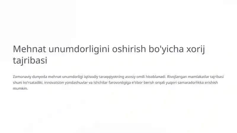 Mehnat unumdorligini oshirish bo'yicha xorij tajribasi