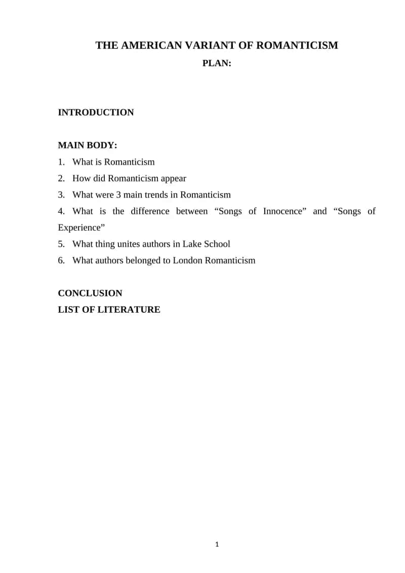 The American Variant of Romanticism 1