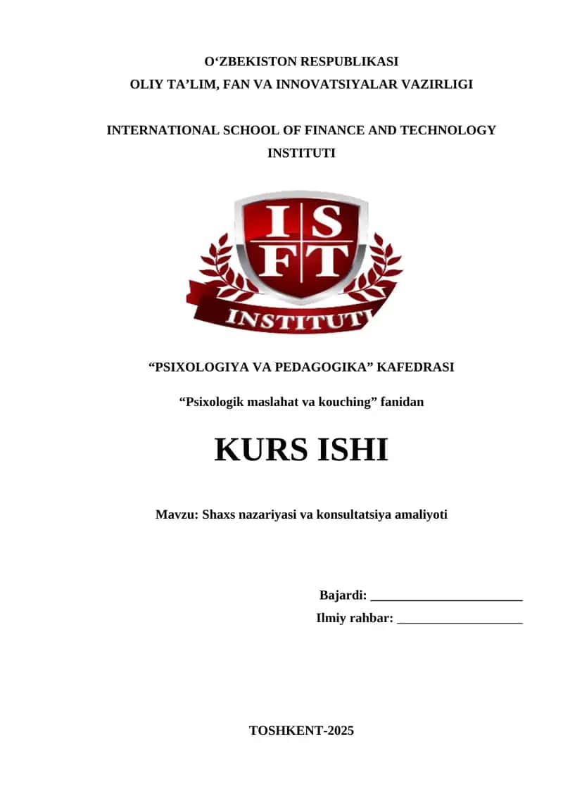 Psixologiya va Pedagogika Kafedrasi Kurs Ishi 1