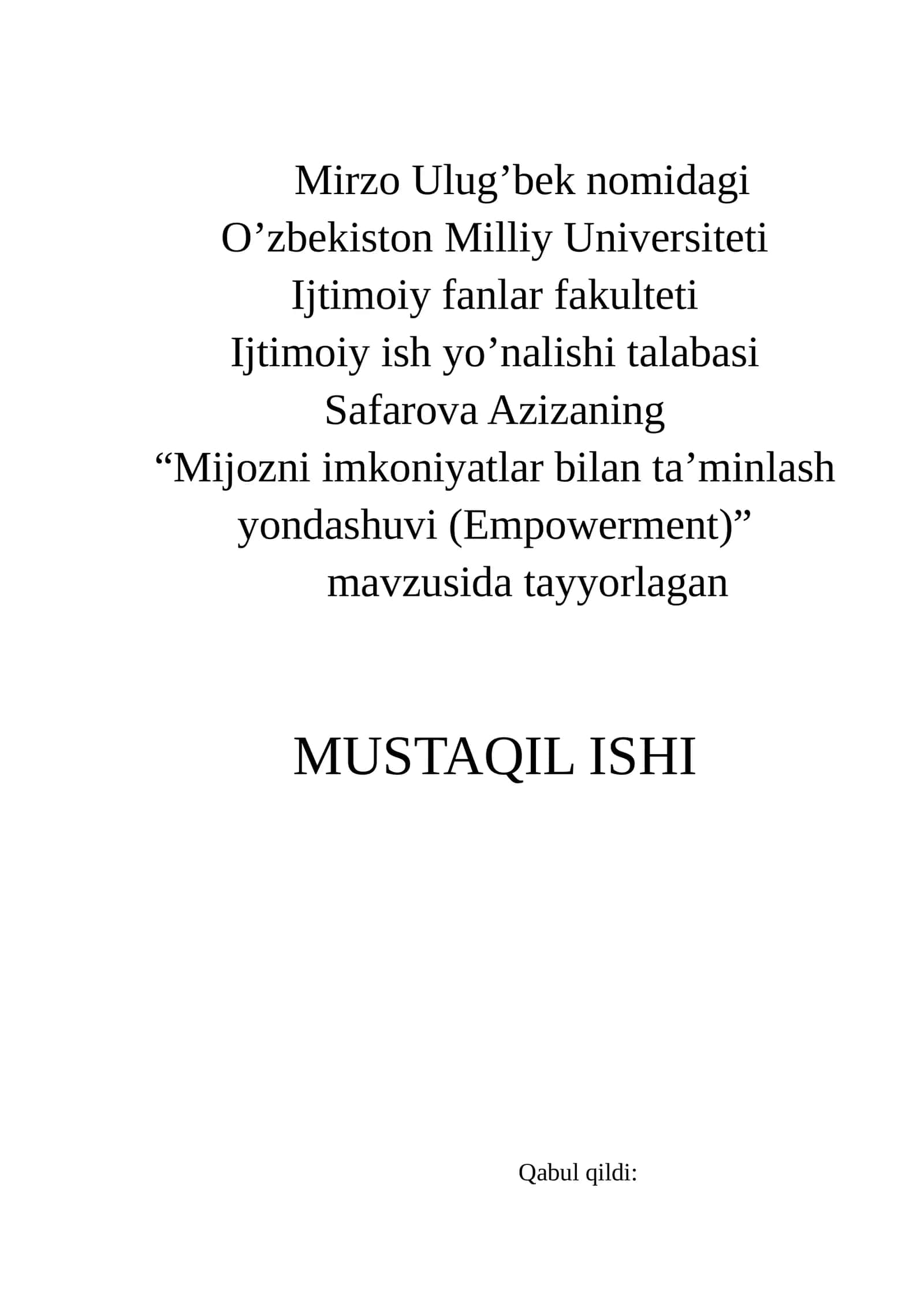 "Mijozni imkoniyatlar bilan ta’minlash yondashuvi (Empowerment)" 1