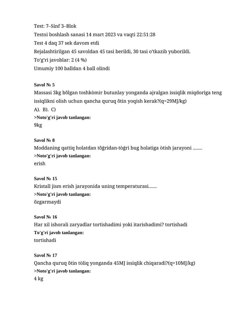 7–Sinf 3–Blok Test 1