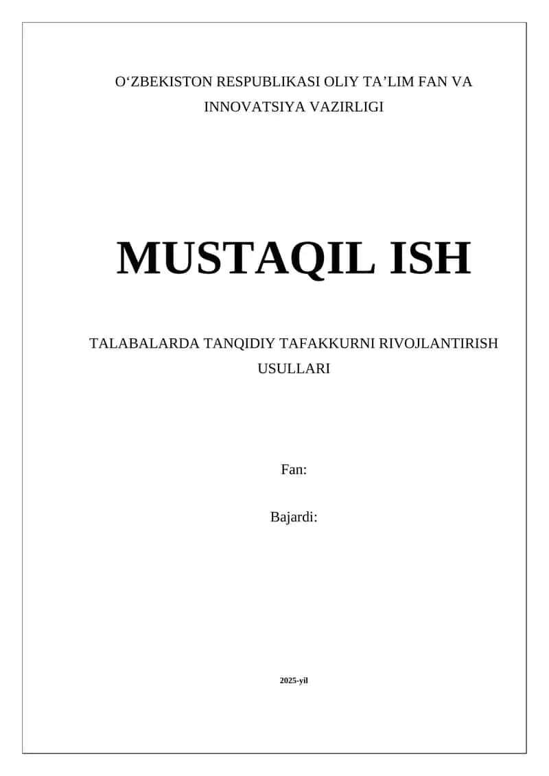 Tanqidiy Tafakkurni Rivojlantirish Usullari 1
