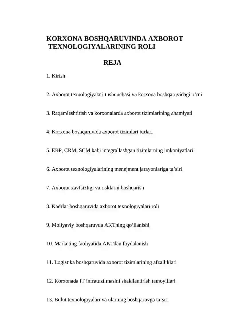 Korxona Boshqaruvinda Axborot Texnologiyalarining Roli