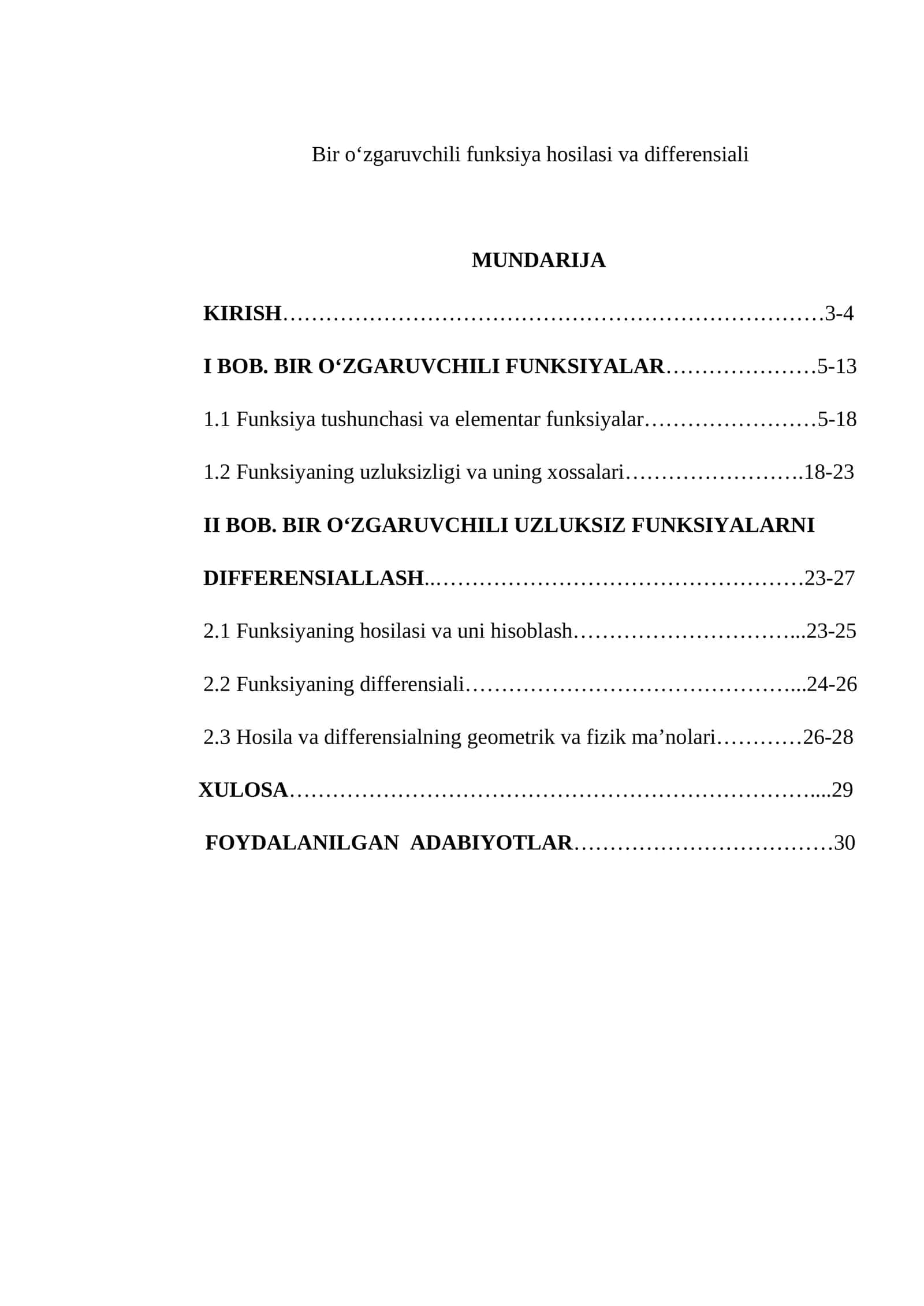 Bir o‘zgaruvchili funksiya hosilasi va differensiali 1