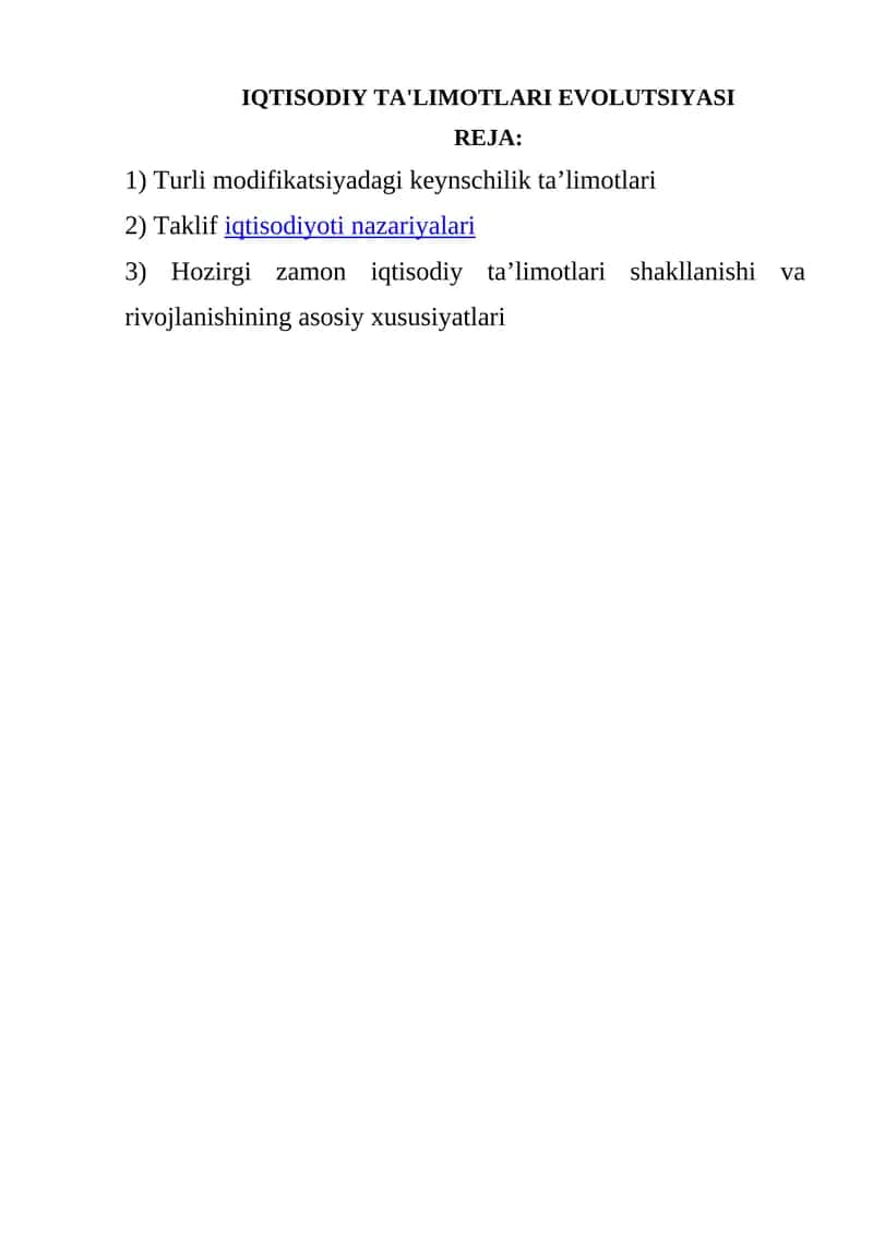 IQTISODIY TA'LIMOTLARI EVOLUTSIYASI 1
